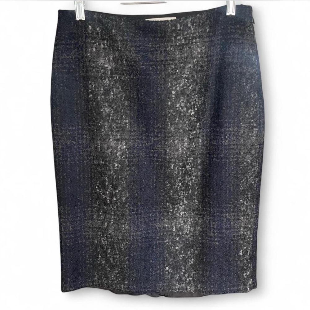 Prada Women’s Boucle Wool Tweed Pencil Skirt Navy Gray Size 8